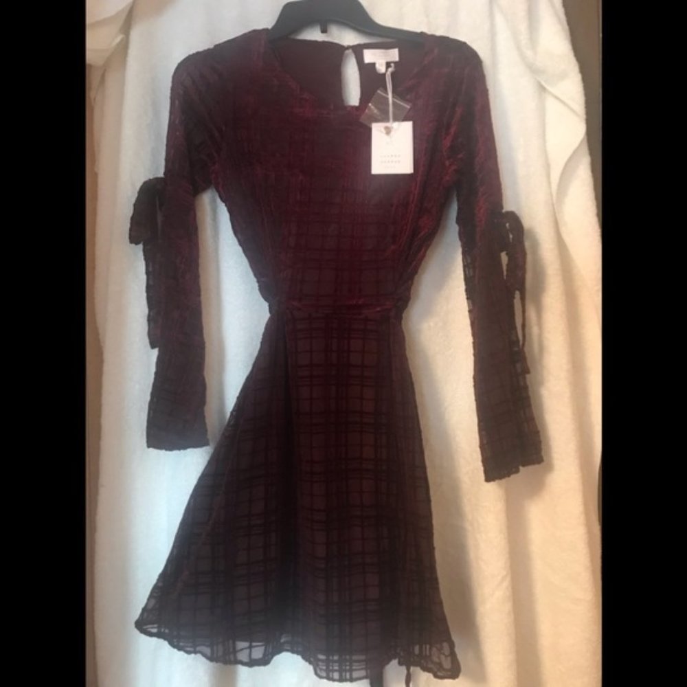 LC Lauren Conrad Burgundy Long-Sleeve Dress, XS, NEW!